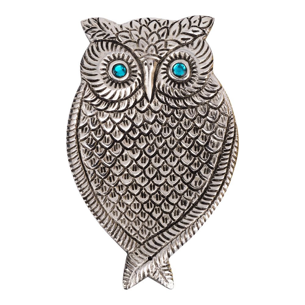 ALUMINIUM INCENSE BURNER - Owl 8cm x 13cm