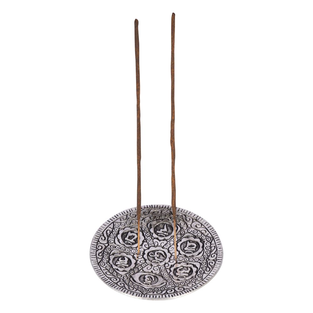 ALUMINIUM INCENSE BURNER - Chakra Symbols Round 11cm