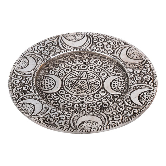 ALUMINIUM INCENSE BURNER - Triple Moon Pentacle 11.5cm