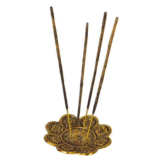 ALUMINIUM INCENSE BURNER - Auspicious Symbols Gold 11.5cm