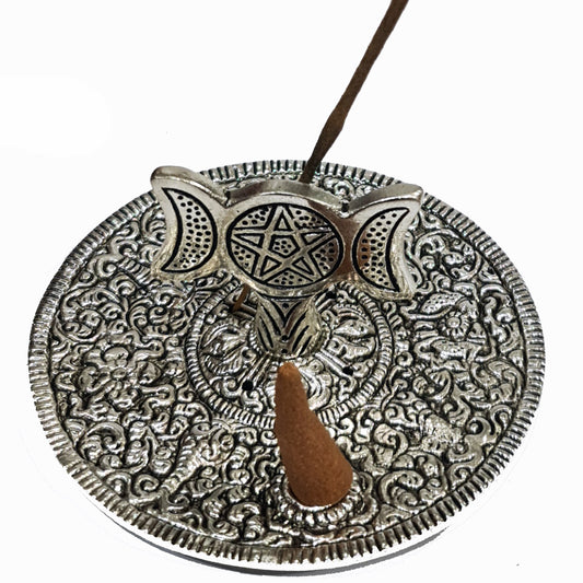 ALUMINIUM INCENSE BURNER - Triple Moon 11cm