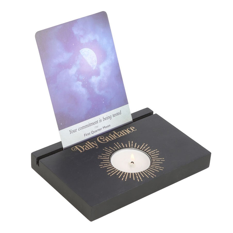 Black Daily Guidance Wooden Tarot Card Stand Tealight Holder
