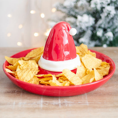 Red Santa Hat Ceramic Chip And Dip Serving Dish