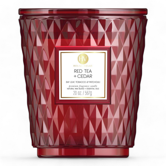 Red Tea and Cedar Coloured Glass Candle 595gms