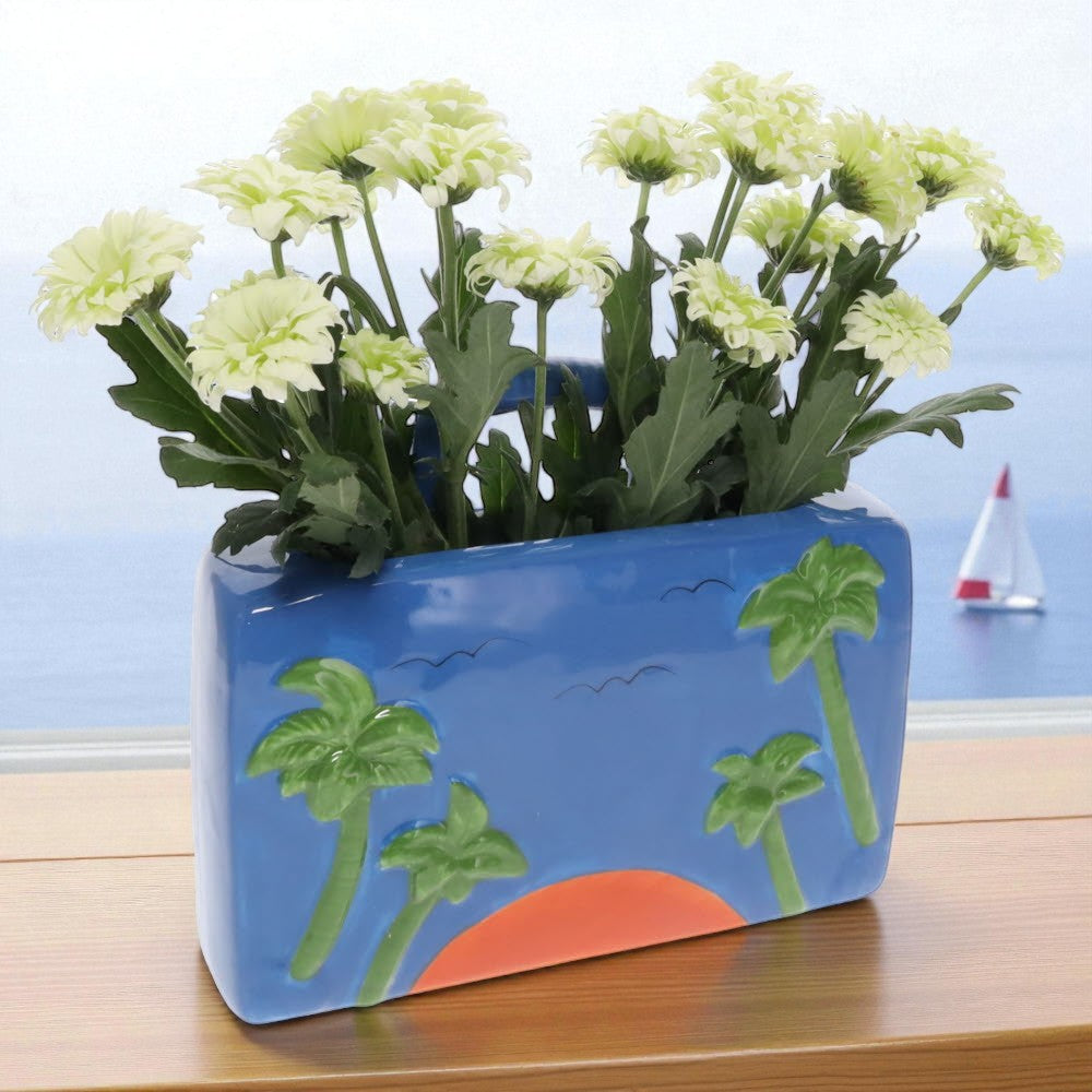 Blue Suitcase Flower Vase