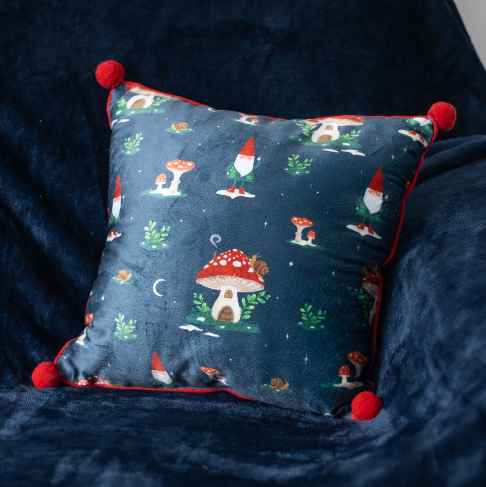 Gnome Sweet Gnome Polyester Cushion With Pom Poms