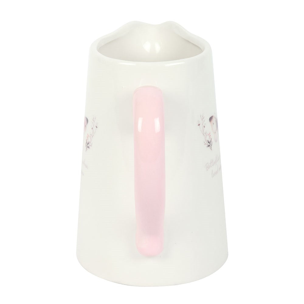 White Butterfly Print Ceramic Flower Jug