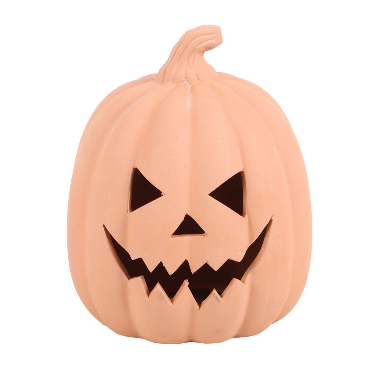 Neutral Terracotta Pumpkin Ornament With Cut Out Face 15cm