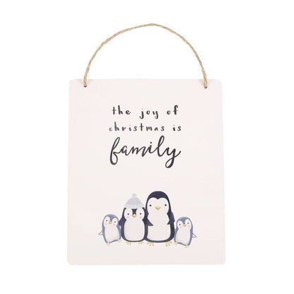 Joy Of Christmas Penguin Family MDF Hanging Sign