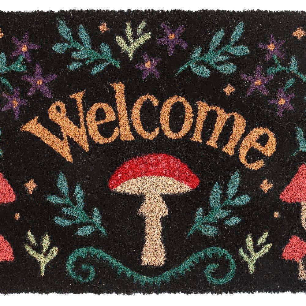 Door Mat - Black Mushroom Welcome